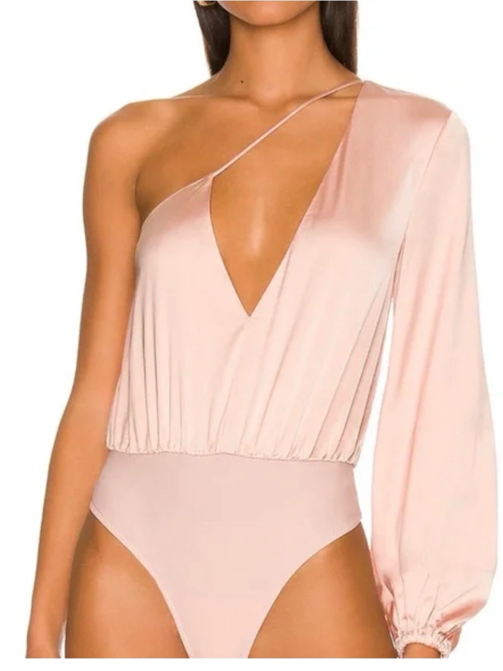 NBD One-Shoulder Blush Pink Satin Bodysuit